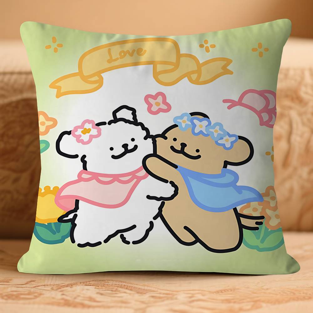 

Cute Cartoon LineS Dog Pillow Case Removable Washable Cushion Cover – All-Season Soft Linen 16x16Inch
