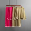 Autumn and Winter New Temperament Contrasting Colors Split-ended Long-sleeved Knitted Suit High Waist and Thin Wide-leg Trousers Two-piece Set