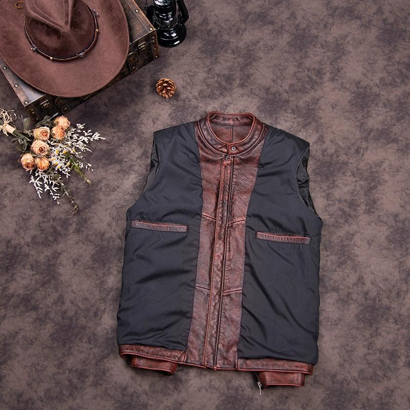 Giacca da uomo in pelle di mucca naturale Amei Kaki Vintage marrone taglia cinese, primo strato, giacca da motociclista slim fit autunno