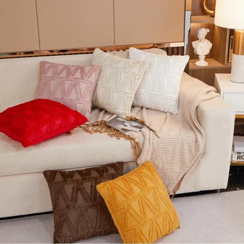 Plush Short Wool Cushion Cover 45x45cm Decorative Pattern Pillow Cover Velvet Sofa Pillow Case Home Decor Housse De Coussin