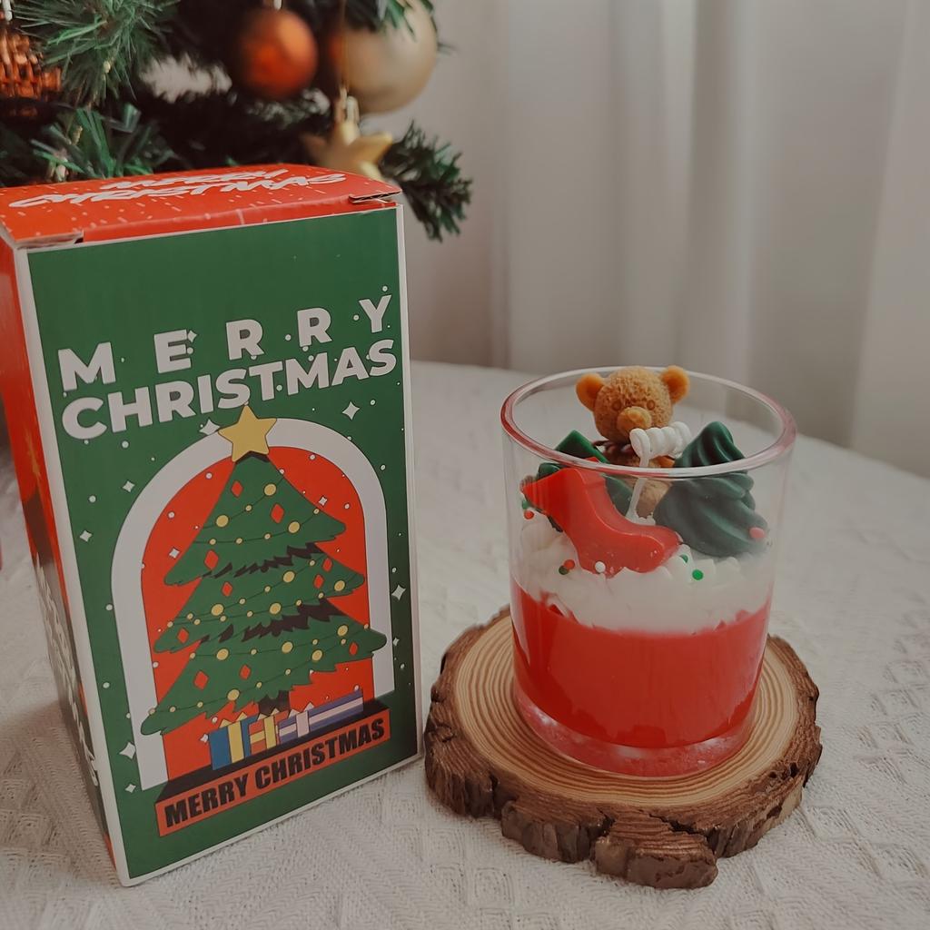 Christmas Theme Fragrance Candle Little Bear Christmas Tree Decoration, Holiday Atmosphere Creation, Romantic and Warm