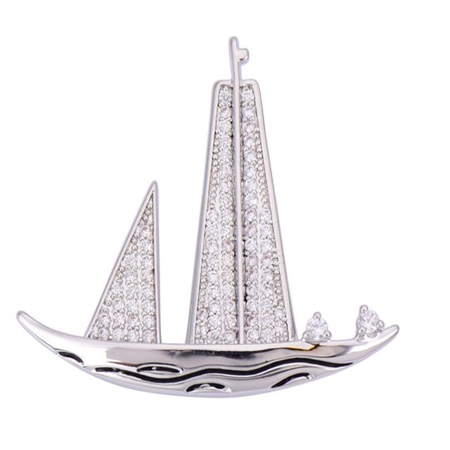 Fashion Sailboat Brooches Beauty Steam Rhinestone Boat Party Casual Brooch For Woman Men 'S Pins Gifts
