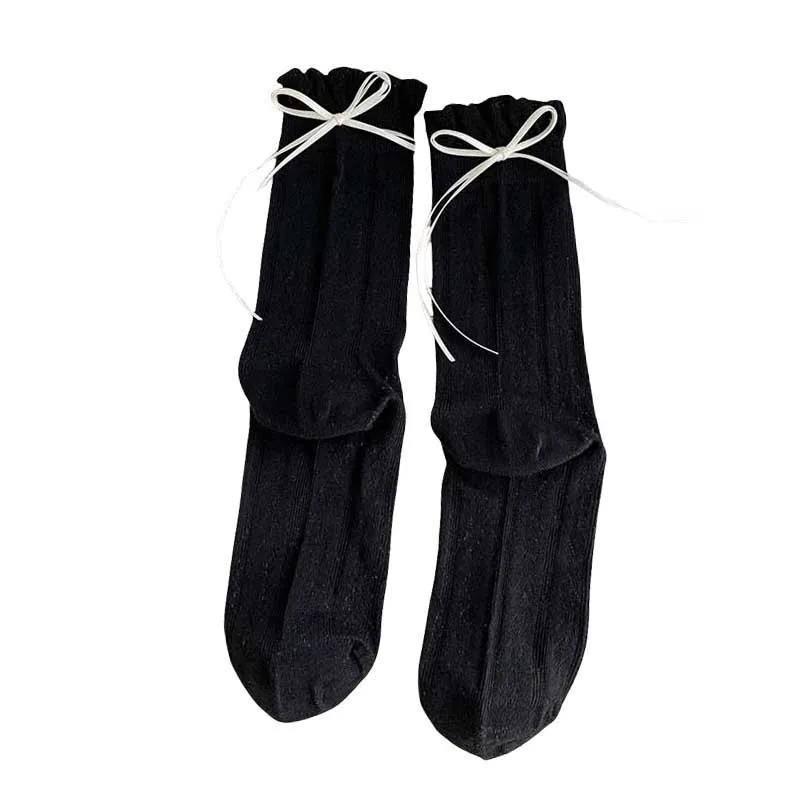 Socks For Women Korean Style New Solid Color Sweet Lolita Thin Socks Cute Breathable Bow Japanese Fashion Long Socks Female Mesh