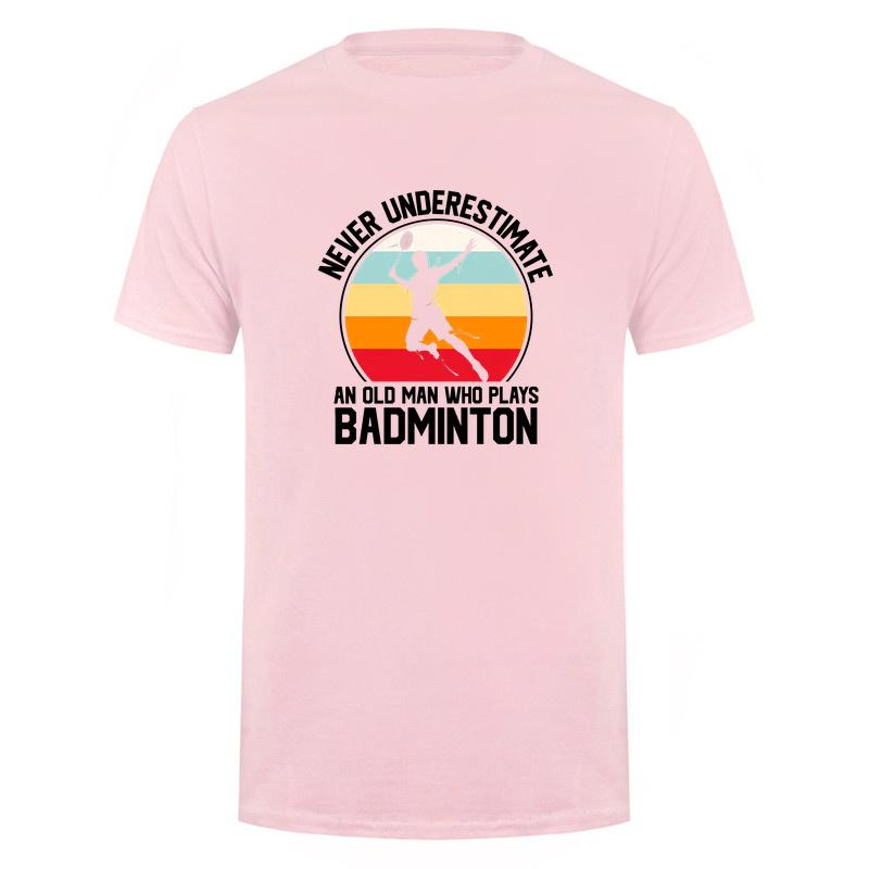 Never Underestimate An Old Unisex Who Plays Badminton T Shirt Retro Sunset Tshirts Sports Lover Gift Da844