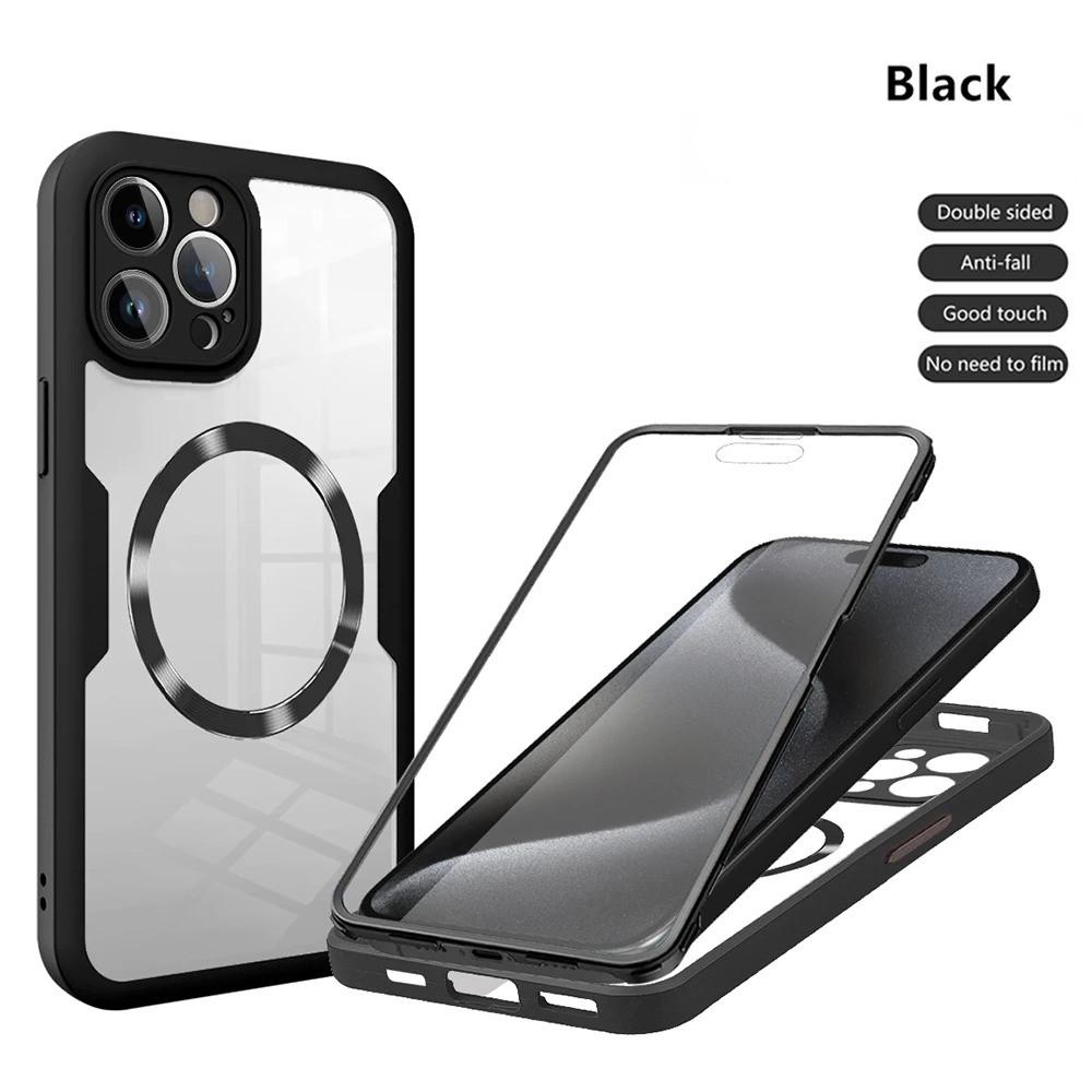 New 360 Full Protection Double Sided Clear Phone Case for iPhone 11 12 13 14 15 16 17 Pro Max Wireless Charging Magnetic Cover
