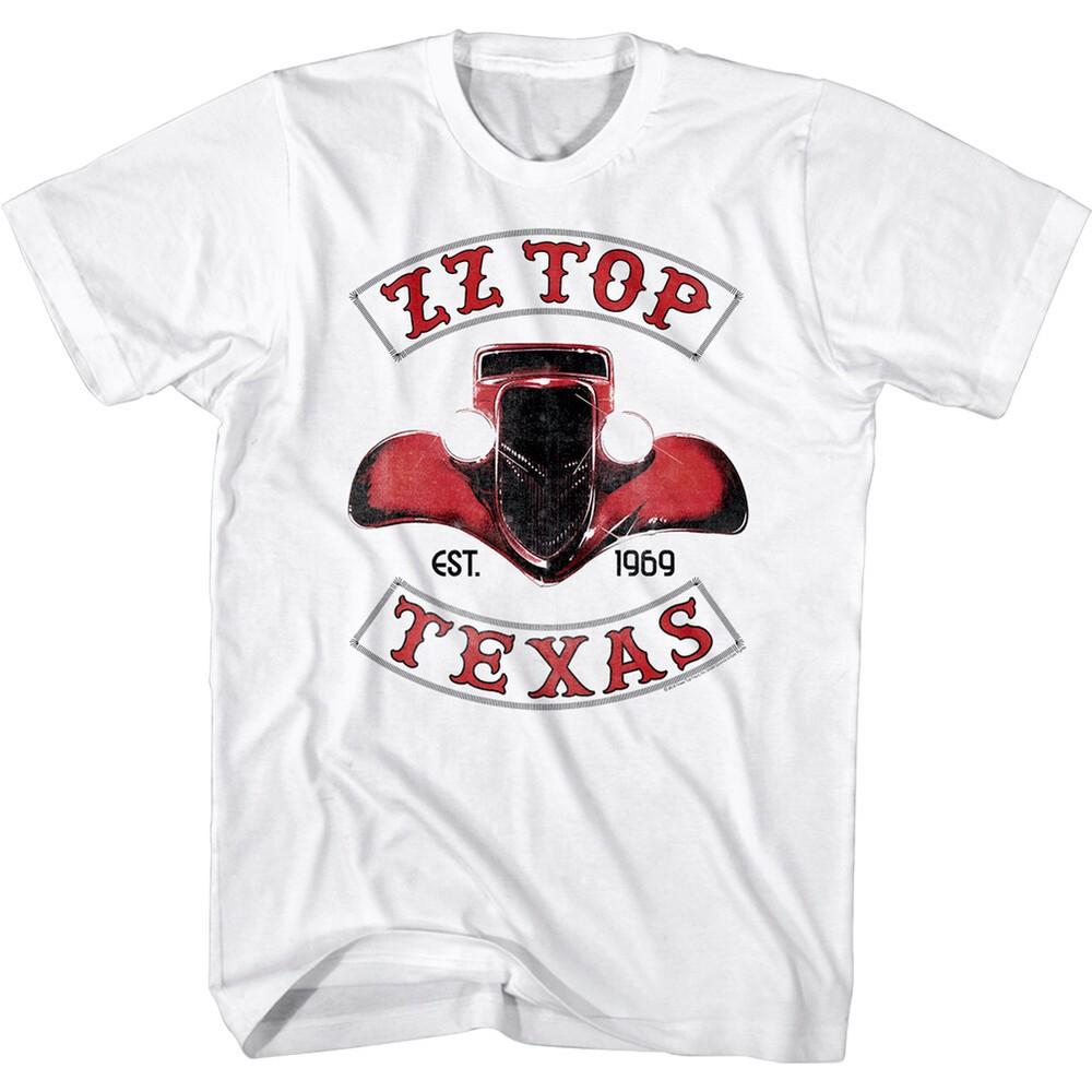 

ZZ Top Eliminator Est Texas 1969 Men s T Shirt White Car Blues Guitar Style Rock S