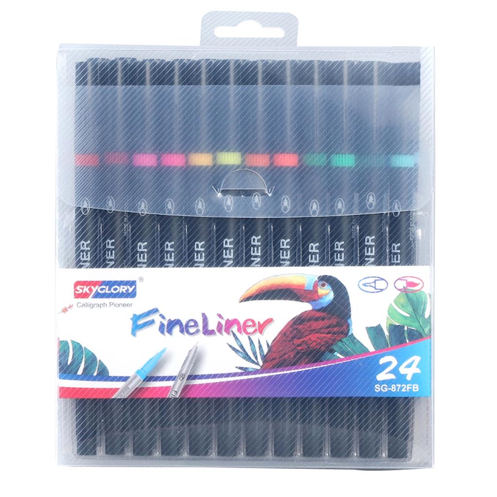 Buy 24 Colors Dual Tip Brush Pens With 0.4mm Fineliner & Fiber Brush