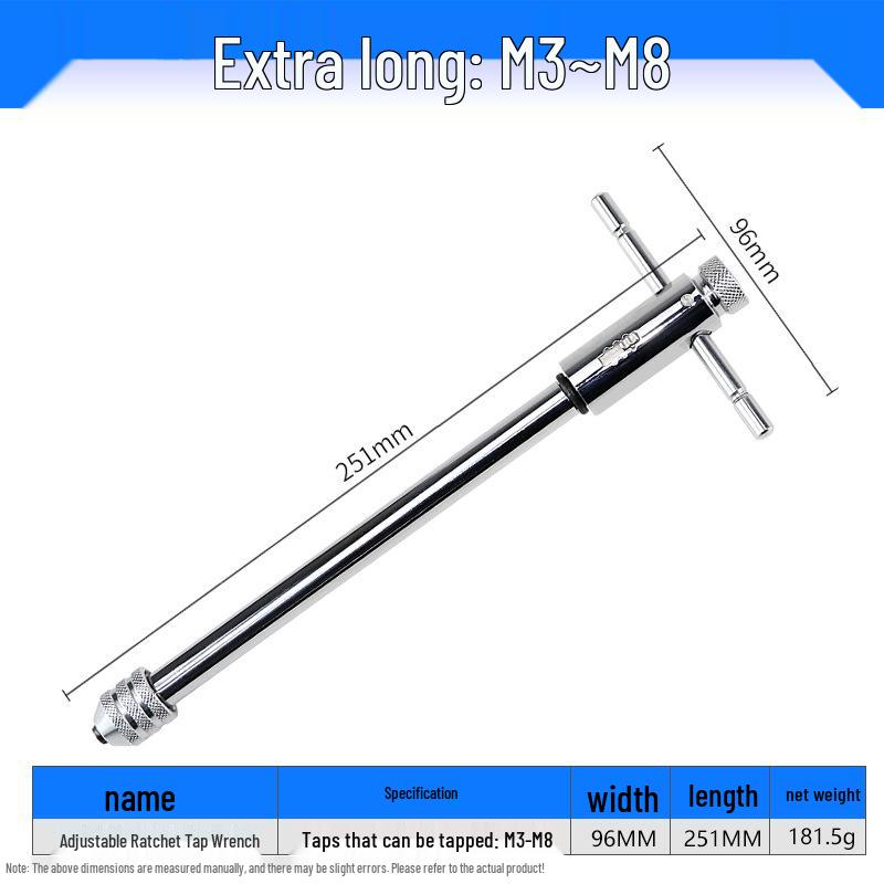 Adjustable Tap Wrench Set - Manual Tapping Tool with Extended Chuck