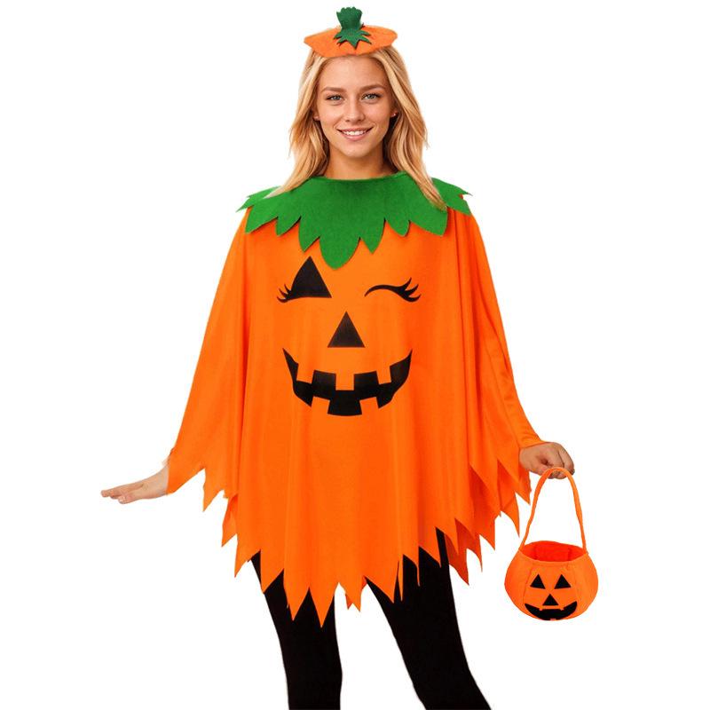 Adult & Kids Glow-in-the-Dark Pumpkin Costume Set (Hat & Cape) for School or Halloween Party