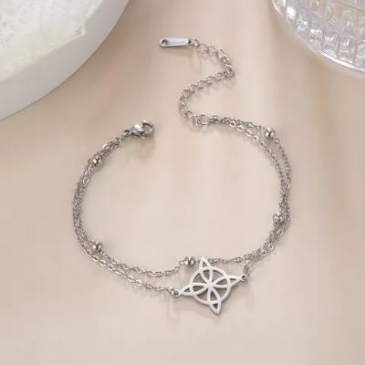 Pulseira com Pingente de Nó de Bruxa Geométrico Moda Feminina Aço Inoxidável Amuleto Wicca Joias Presentes