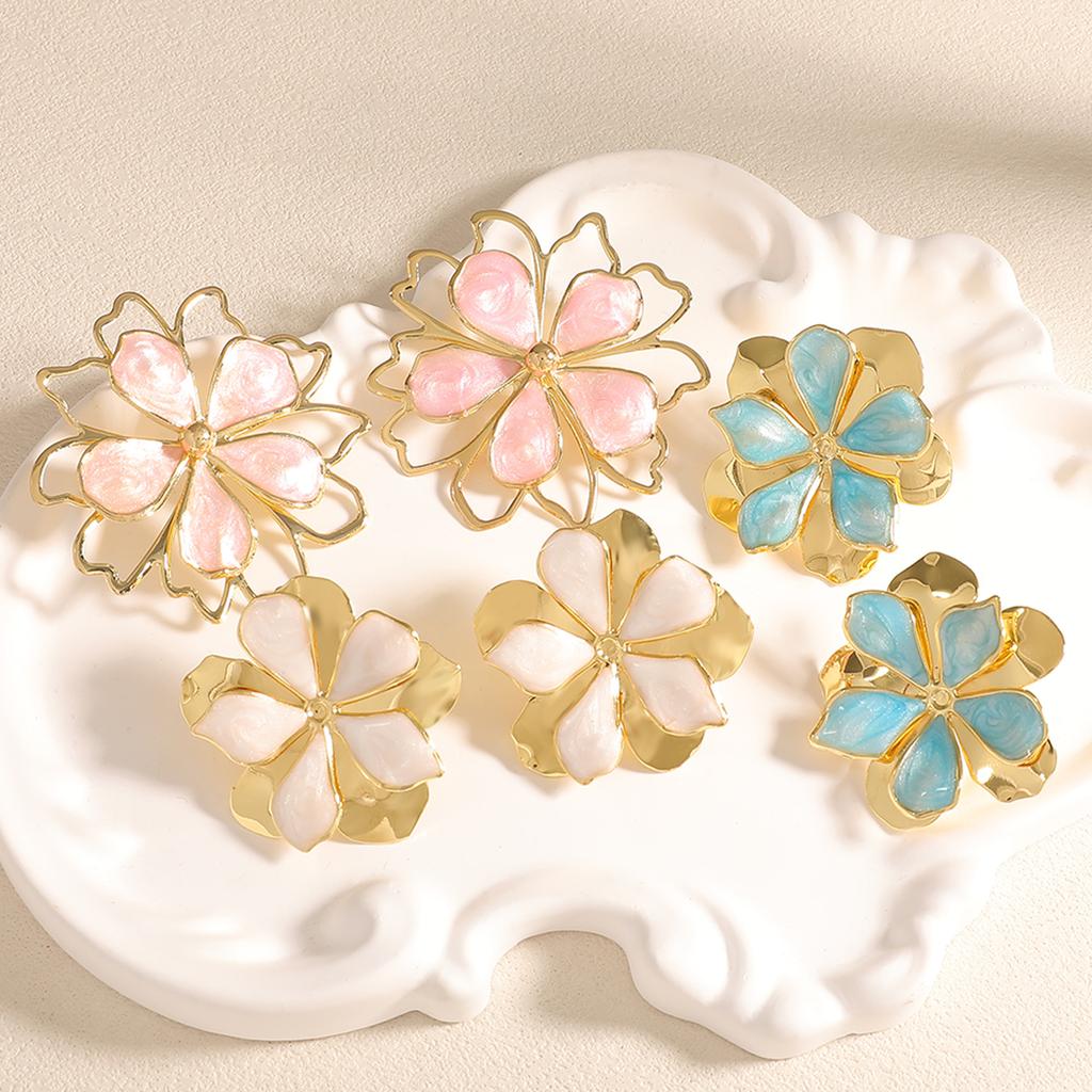 New oil flower earrings simple design sense hollow double-layer petal earrings temperament stud earrings jewelry