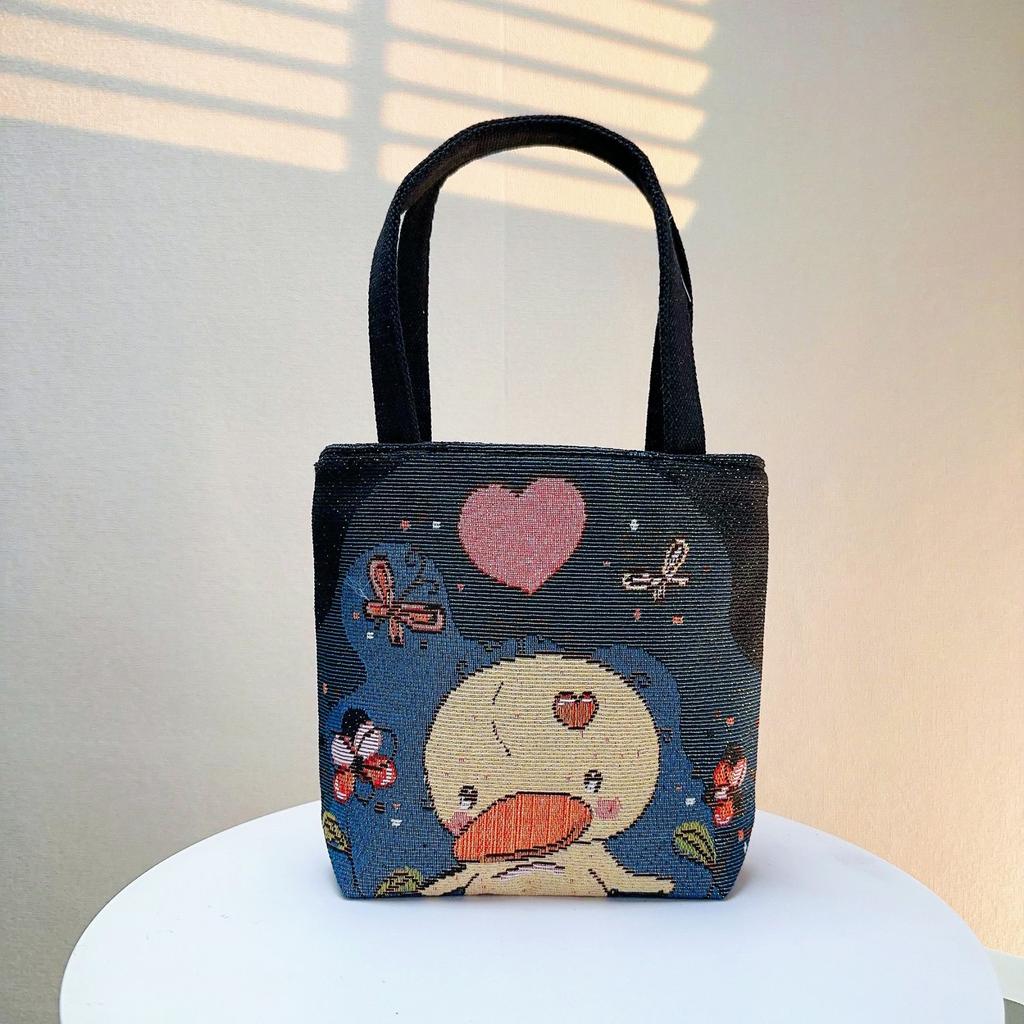Popular Canvas Bag, Mobile Phone Change Bag, Cartoon Bag, Double-sided Jacquard Hand Bag, Cute Small Bag with Embroidery Pattern.