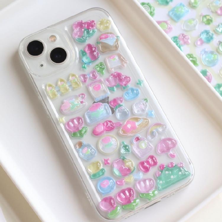 1 Sheet High Grade 3D Relief Sticker Flower Grass Musical Raised Sticker Adhesive Decorative Phone Case Accessories