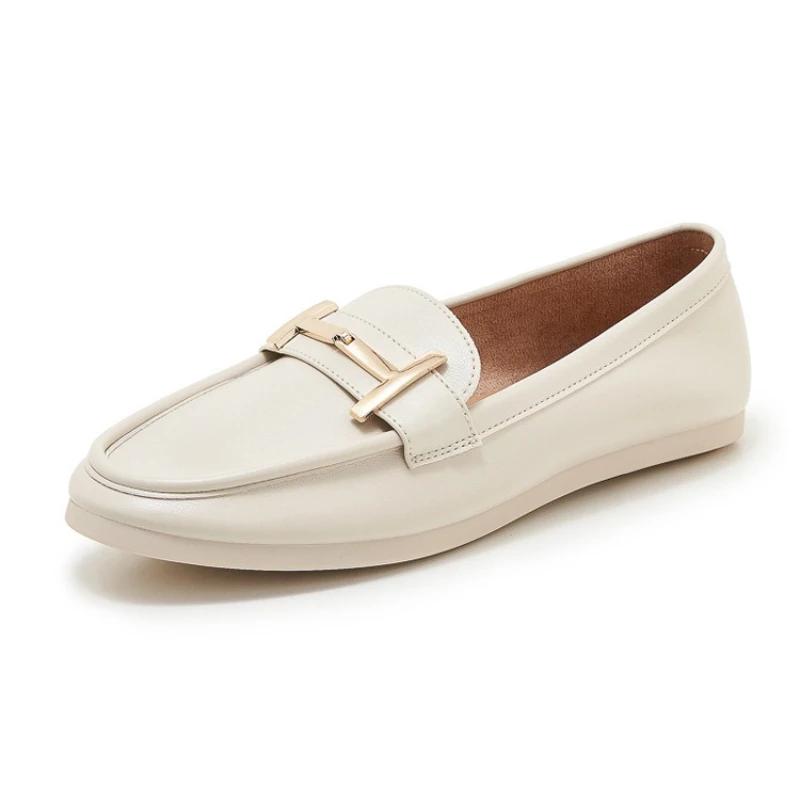 New Fashion Women Flat Shoes Round Toe Leather Casual Boat Shoes Soft Slip-on Loafers