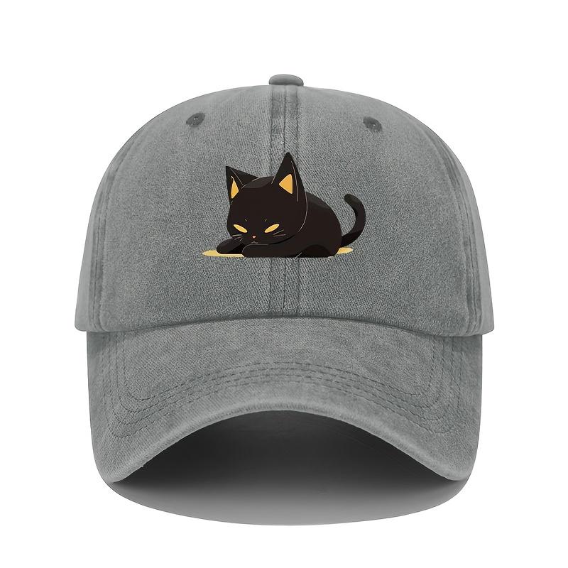 Retro Style Black Cat Printed Baseball Cap with Adjustable Sun Protection, Suitable for All Seasons, Casual Headwear