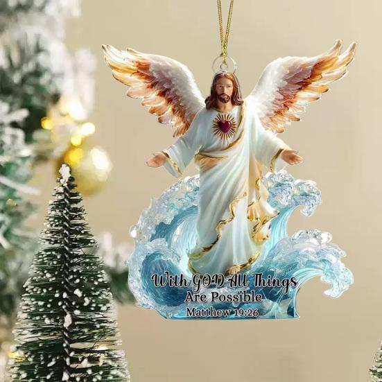 Angel Christmas Ornaments for Tree Religious Holy Family Hanging Ornaments Acrylic Jesus Angel Pendant