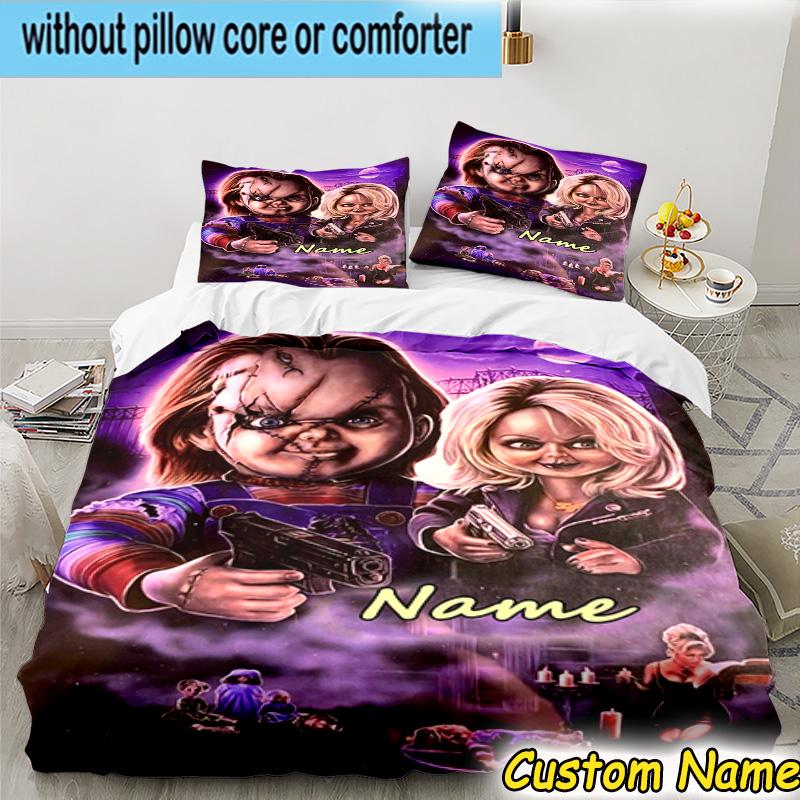 3PCS Custom Name Chucky Bedding Set Printed Duvet Cover Closure Includes 1 Duvet Cover & 2 Pillowcases for All Seasons Bedroom Decor