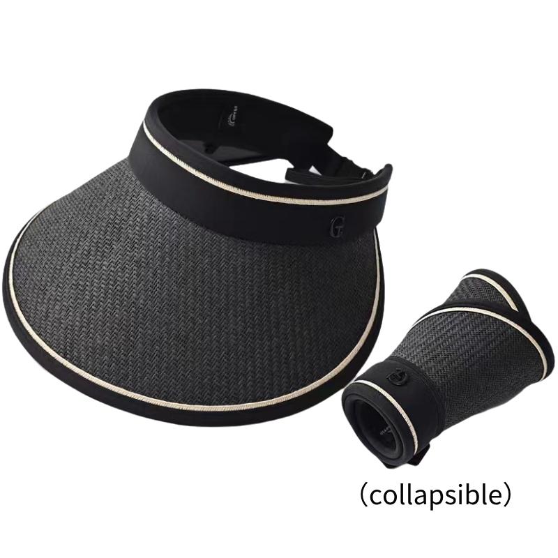 

Солнцезащитная женская соломенная шляпа с открытым верхом и широкими полями для защиты от солнца на открытом воздухе, складная чёрный