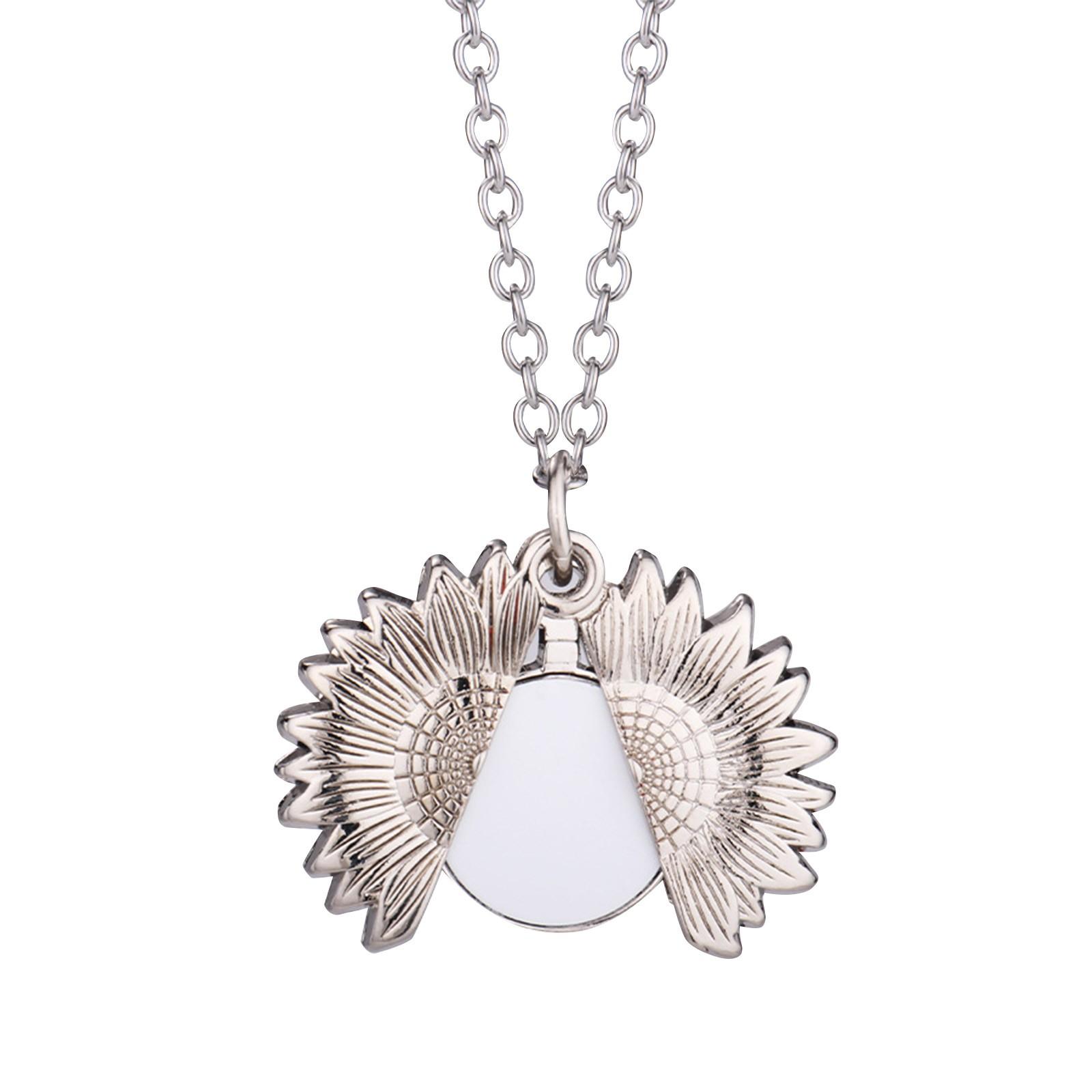 

DIY двухслойное напечатанное изображение выгравированное подвеска ожерелье подсолнух ретро ожерелье подсолнух можно открыть One Size серебряный