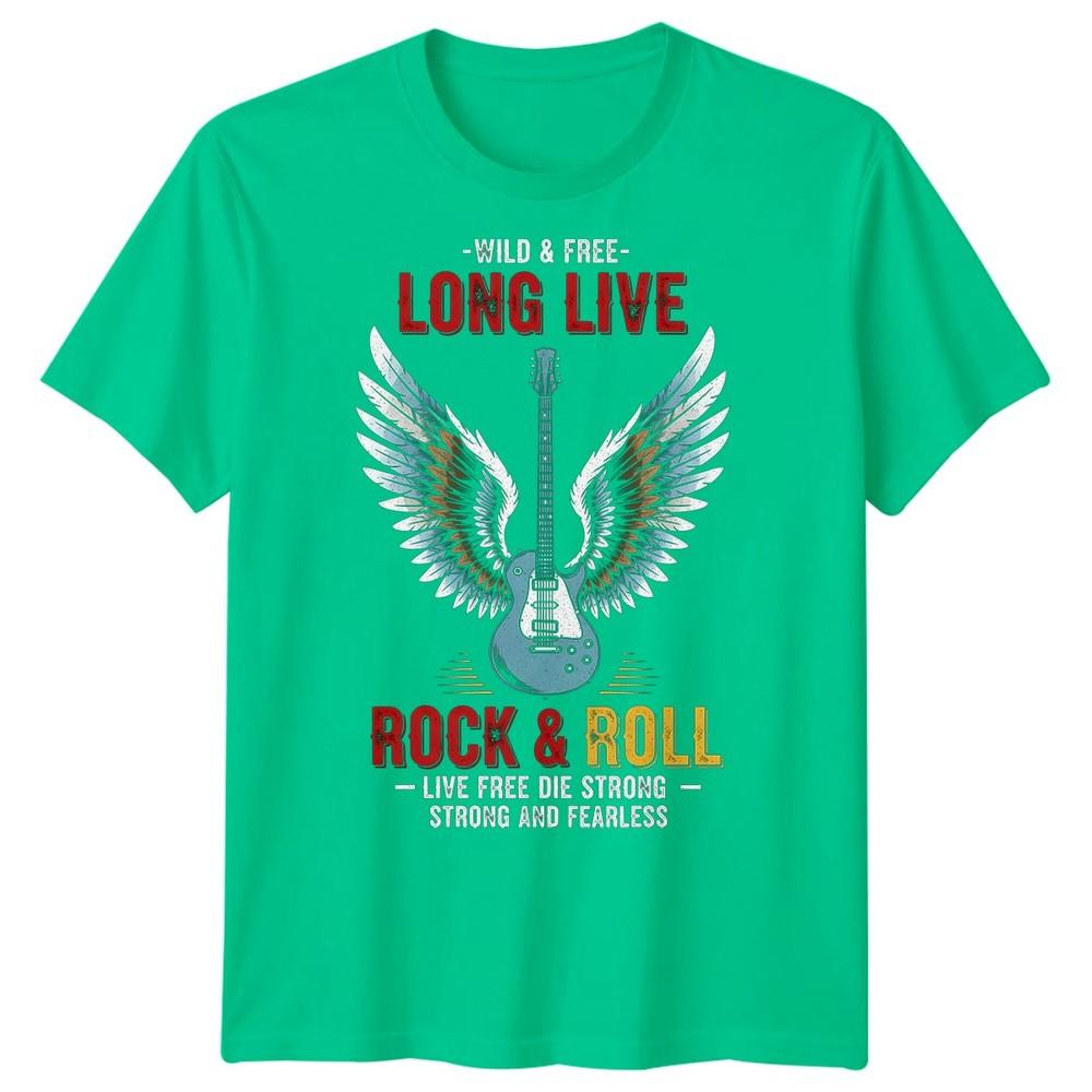 Wild Free Long Live Rock Roll Guitar Wings Unisexs Rock Music Tshirt S
