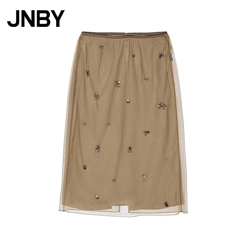 JNBY Women's Autumn Straight Mesh Midi Skirt