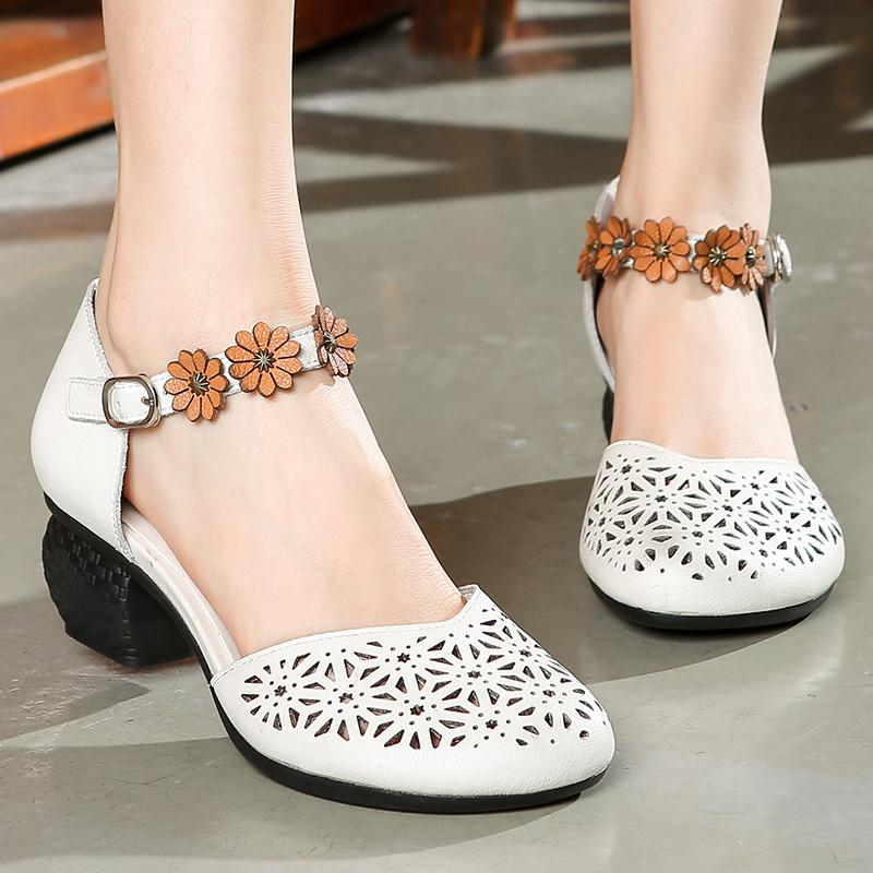 Fashion GKTINOO Genuine Leather Women Sandals Summer Shoes 5CM High Heels Retro Women Shoes 2025 Hollow Out Sandals