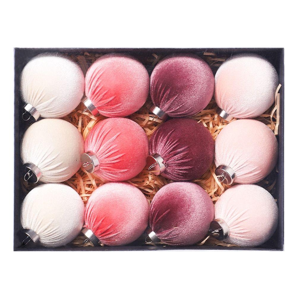 12pcs Festival Christmas Flocking Balls Pendant 8cm Christmas Tree Ornaments  Children Gifts