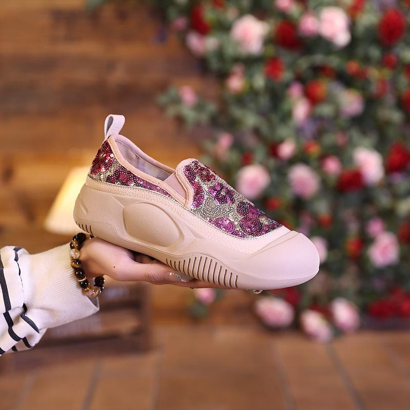 

Винтажная повседневная женская обувь с мягкой подошвой, новые весенние универсальные лоферы с блестками в стиле ретро, ​​туфли без шнуровки на платформе 35
