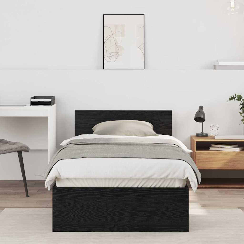 Bed Frame Black Oak Effect 75 x 190 cm Engineered Wood