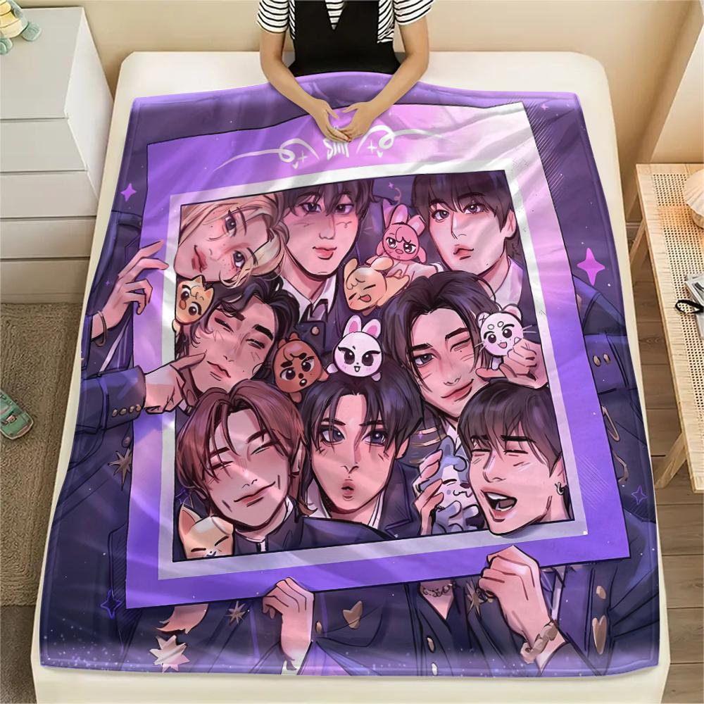 1 STKS SKZ Print Flanellen Deken, Hoge Kwaliteit Alle Seizoenen, Woondecoratie, Warmte en Comfort, Perfect voor Kerstcadeaus