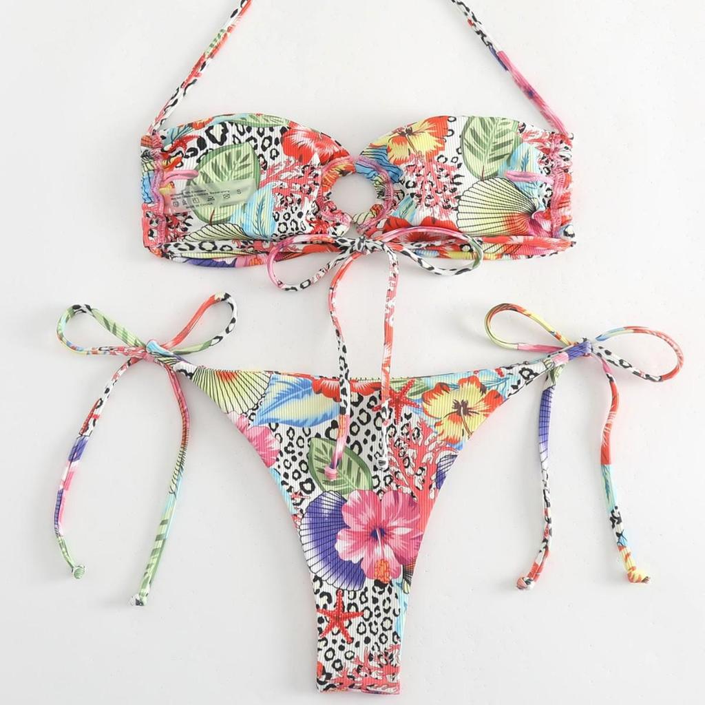 New European & American Tie-Up Bow Bikini Set: Fashionable Women's Two-Piece Swimsuit