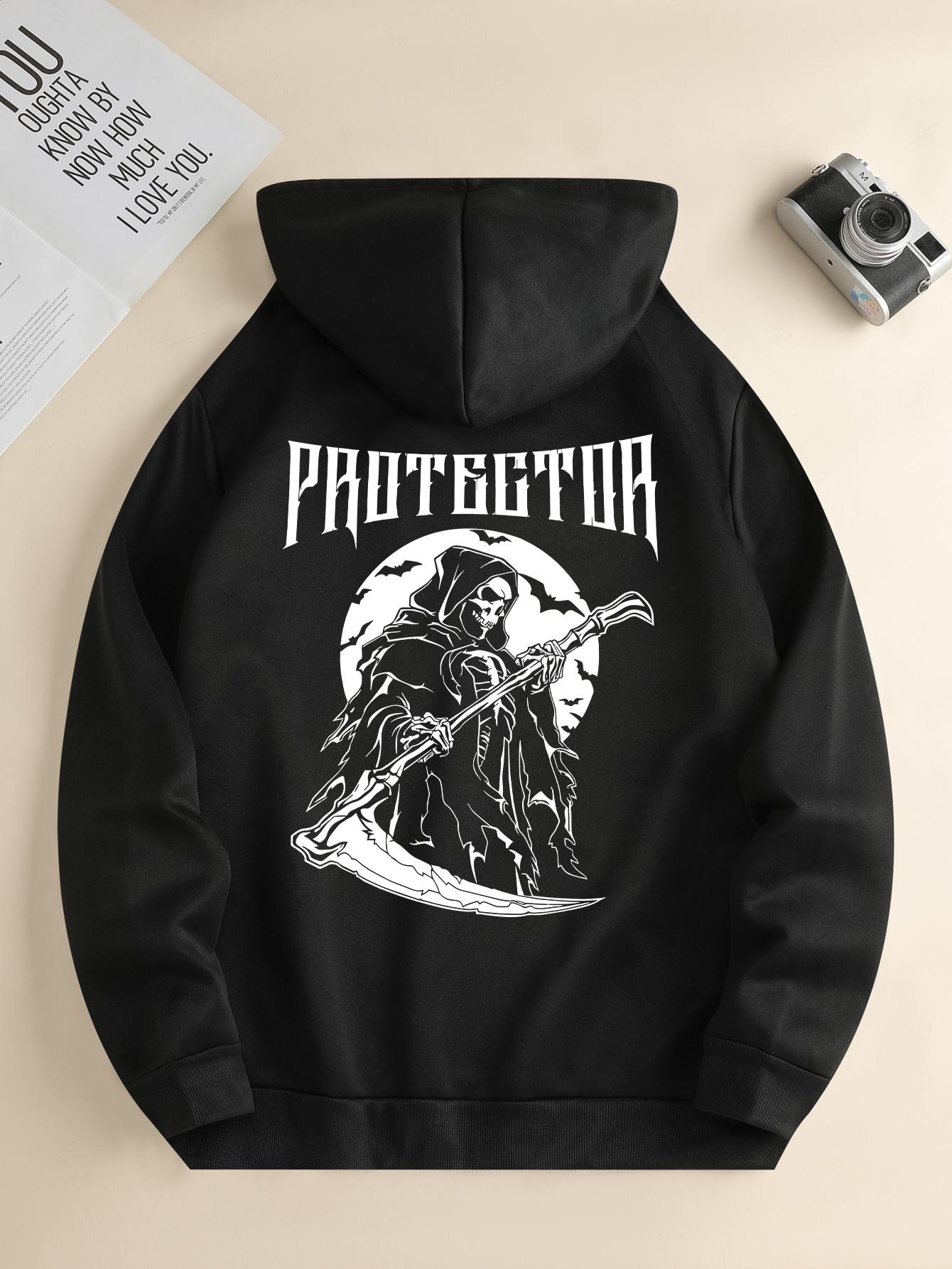 

New Trendy Hoodies for Men in Autumn and Winter, Casual Drawstring Daily Hooded Sports Sweatshirts with Grim Reaper Print 3XL