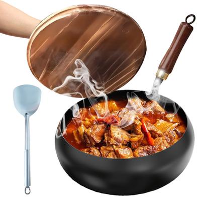Non-Stick Iron Wok With Wood Handle Traditional Forged Iron Pot