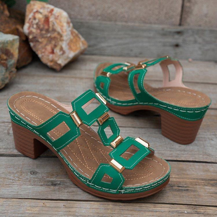 Sandalias con tacón de bloque para mujer, elegantes tacones sin cordones para salir y uso informal en verano