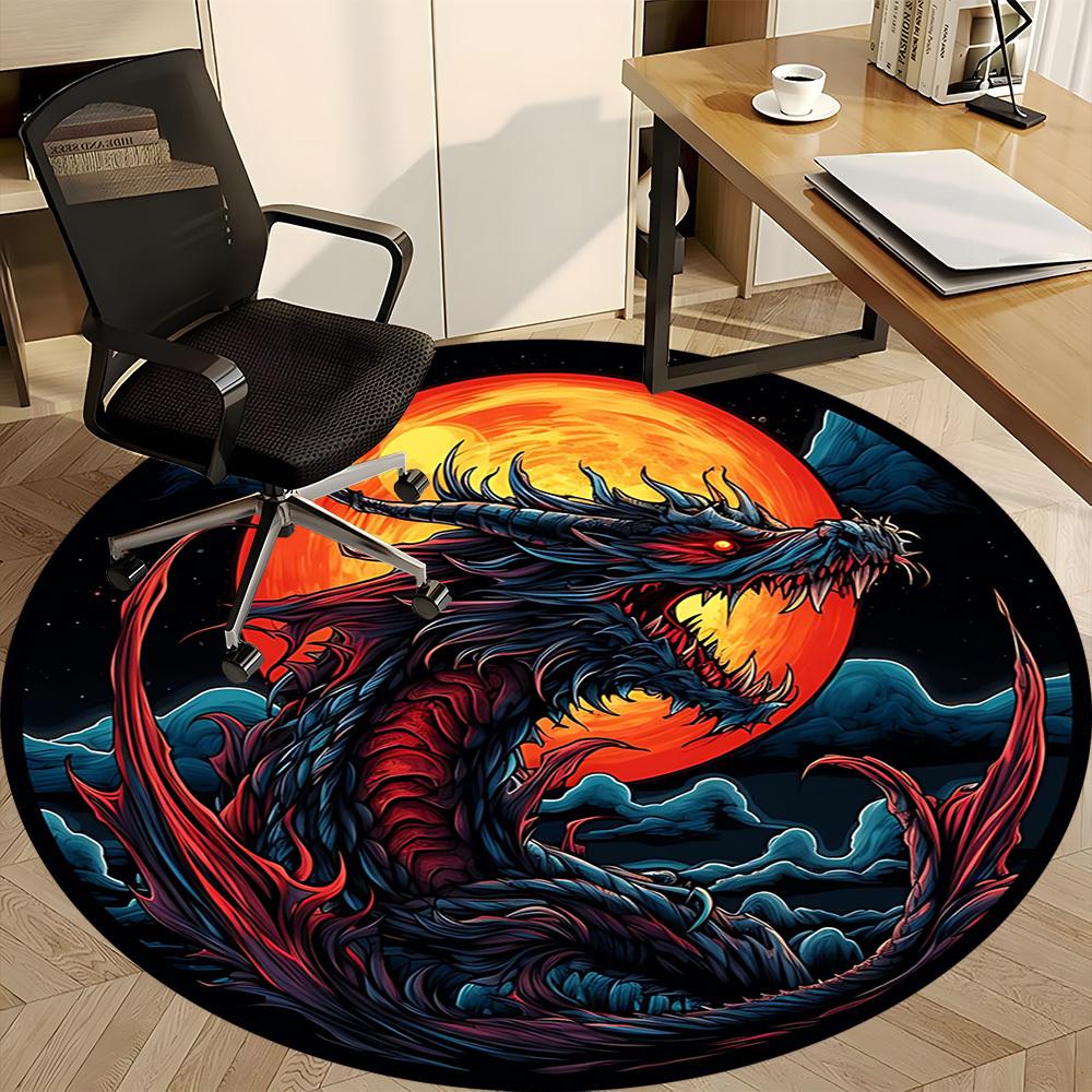 1pc Dragon Art Chair Carpet for Office, Round Non-Slip Durable Large Size Office Carpet, Suitable for Office, Beautiful Decoration