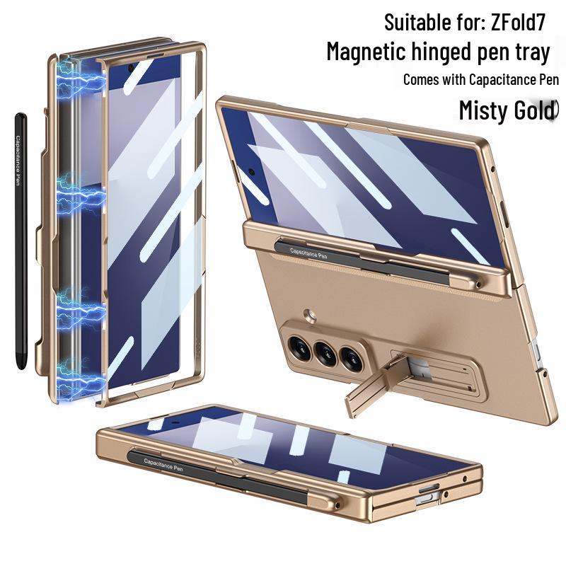 Samsung Z Fold7 Magnetic Solid Color Flip Case with Pen Slot and Stand