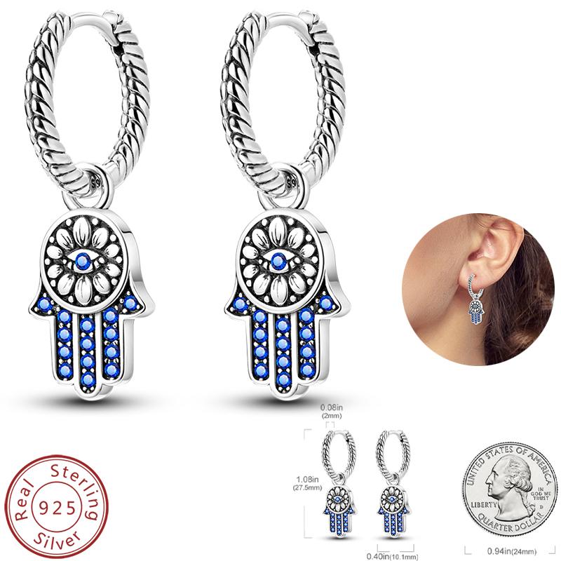 Real 925 Silver Palm Devil's Eye Feather Dream Catcher Design Luxury Earrings Fit For Engagement Fine Jewelry Gifts