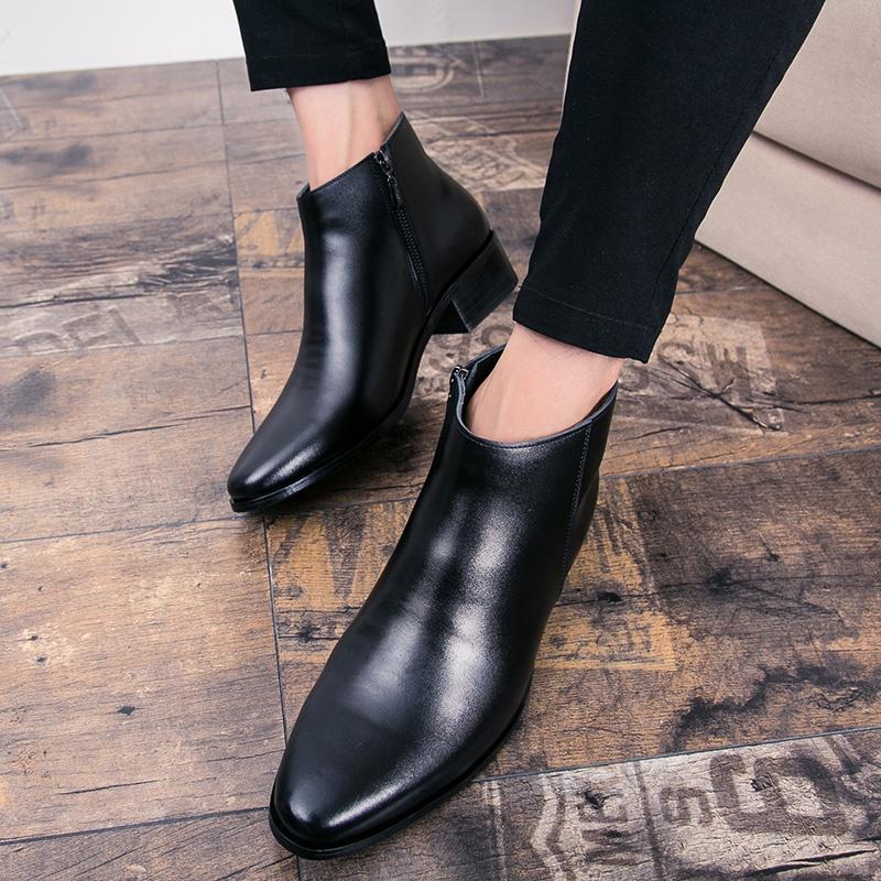 Herre Spiss Tå Lærstøvler Mote Pustende Ankelstøvletter Herrestøvler