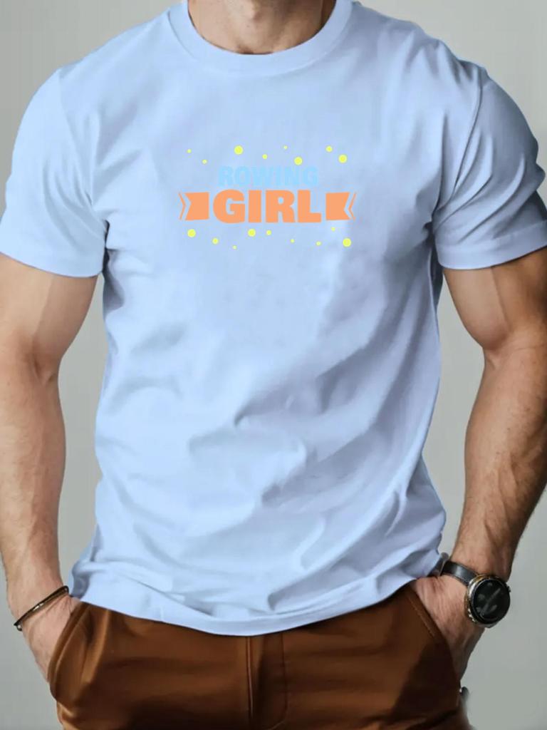 Mens cotton Tshirt ROWING GIRL summer round neck shortsleeved graphic breathable fashion casual Tshirt
