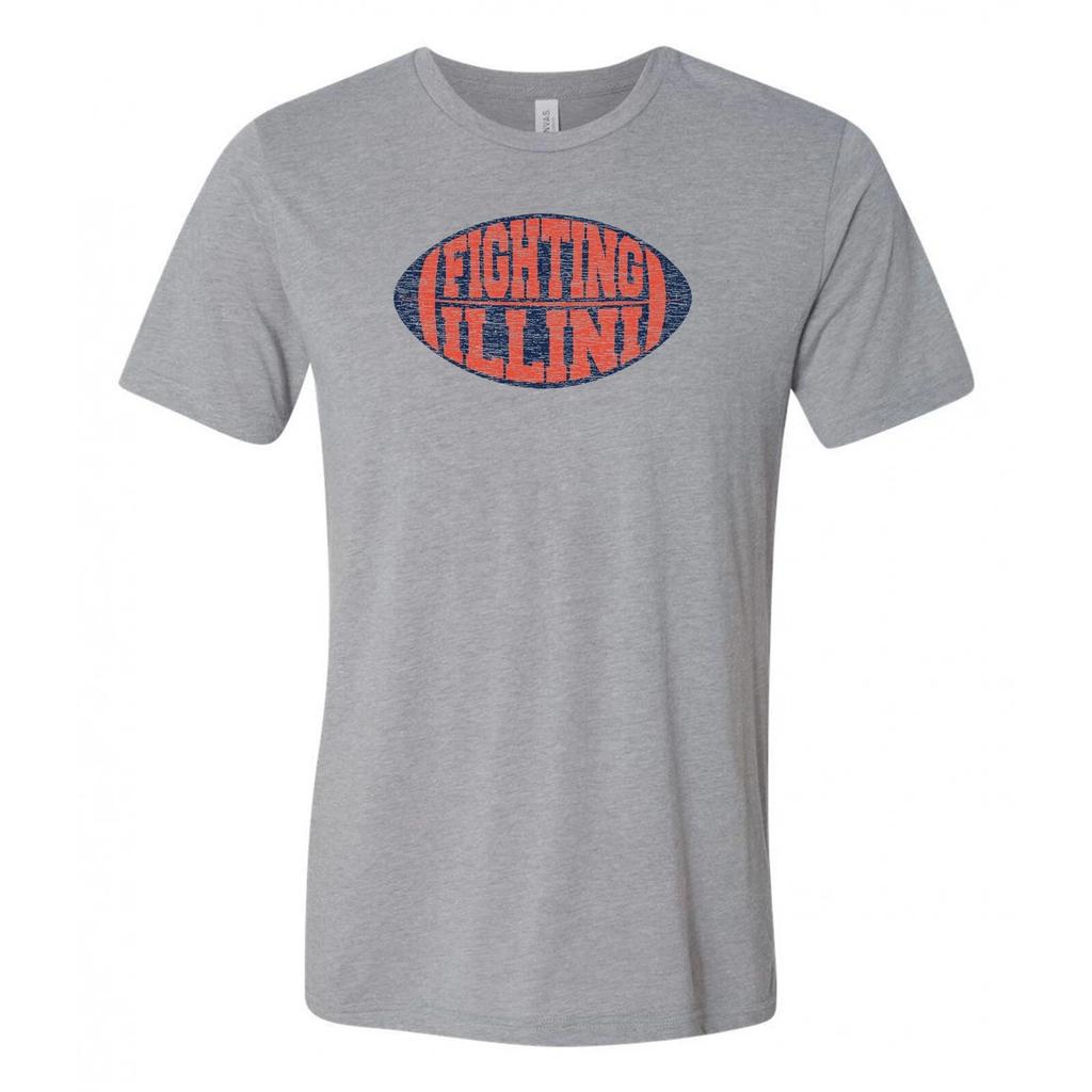 Illinois Fighting Illini Faded Block Football Triblend T Shirt - Athletic Grey