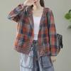 Women's Retro Plaid Hooded Cardigan Shirt