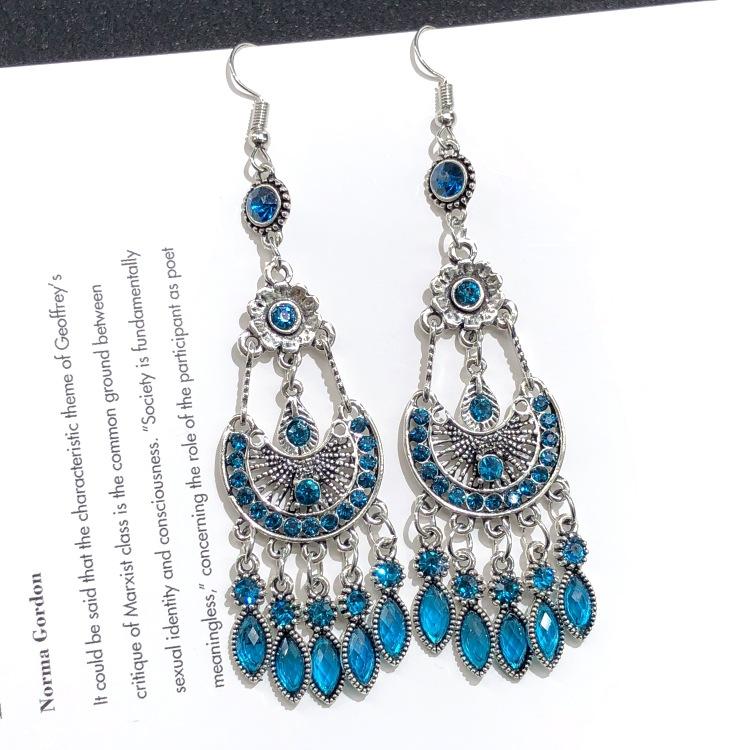 Retro crystal fringed earrings femininity versatile personality long earrings fashion court earrings