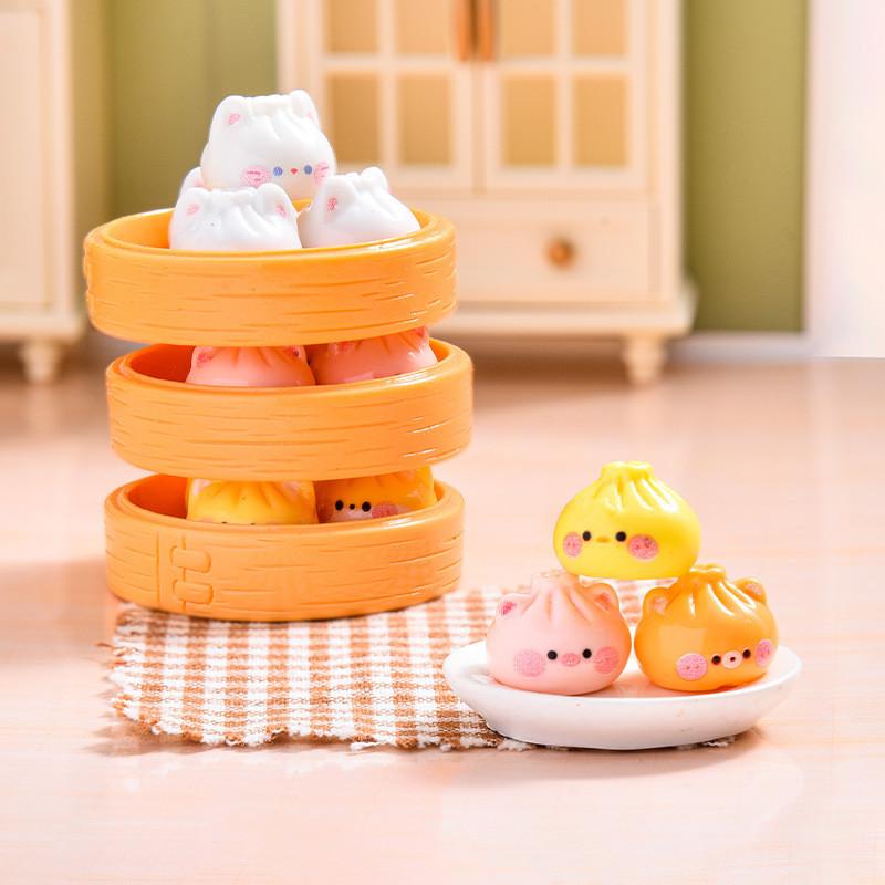 8Pcs Mini Cartoon Steambox Animal Miniatures Resin Breakfast Ornaments Fairy Garden Decoration Micro Landscape*-*&