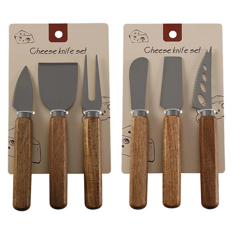 Käsemesser-Set aus Edelstahl mit Titanbeschichtung und Griffen aus Akazienholz (Enthält Butterspachtel, Steakmesser und Gabeln)