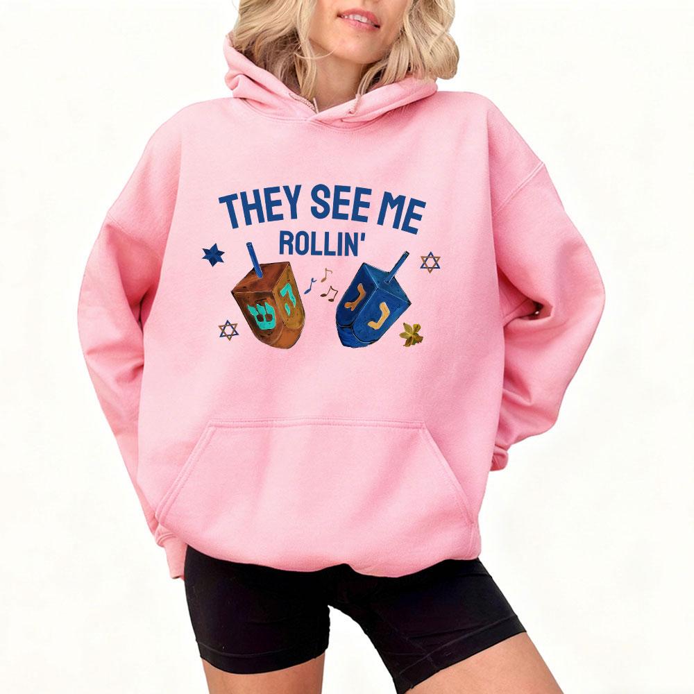 They See Me Rollin Hoodie Chanukka Pullover Lustiger Chanukka Pullover Chanukka Unisex Damen Sweatshirt Kreativität Stil