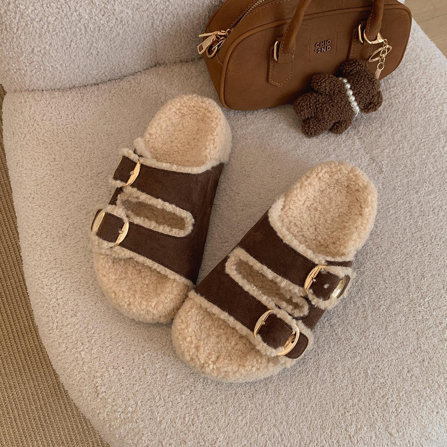 

Queen Fan retro thick-soled heightening fluffy slippers for women s outerwear 2025 new autumn and winter skirt Birkenstock cotton mop 35