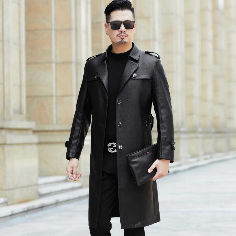 Autumn Long Windbreaker Men's Sheep Coat Knee-length Coat Business Casual Middle-aged Suit Collar Fur Coat