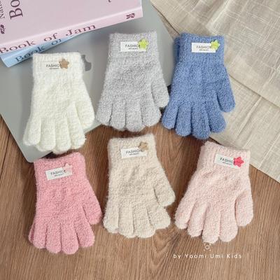 Children's Gloves Five Finger Autumn and Winter Boys and Girls Simple and Versatile Split Finger Warm Windproof Gloves for Middle Children and Winter