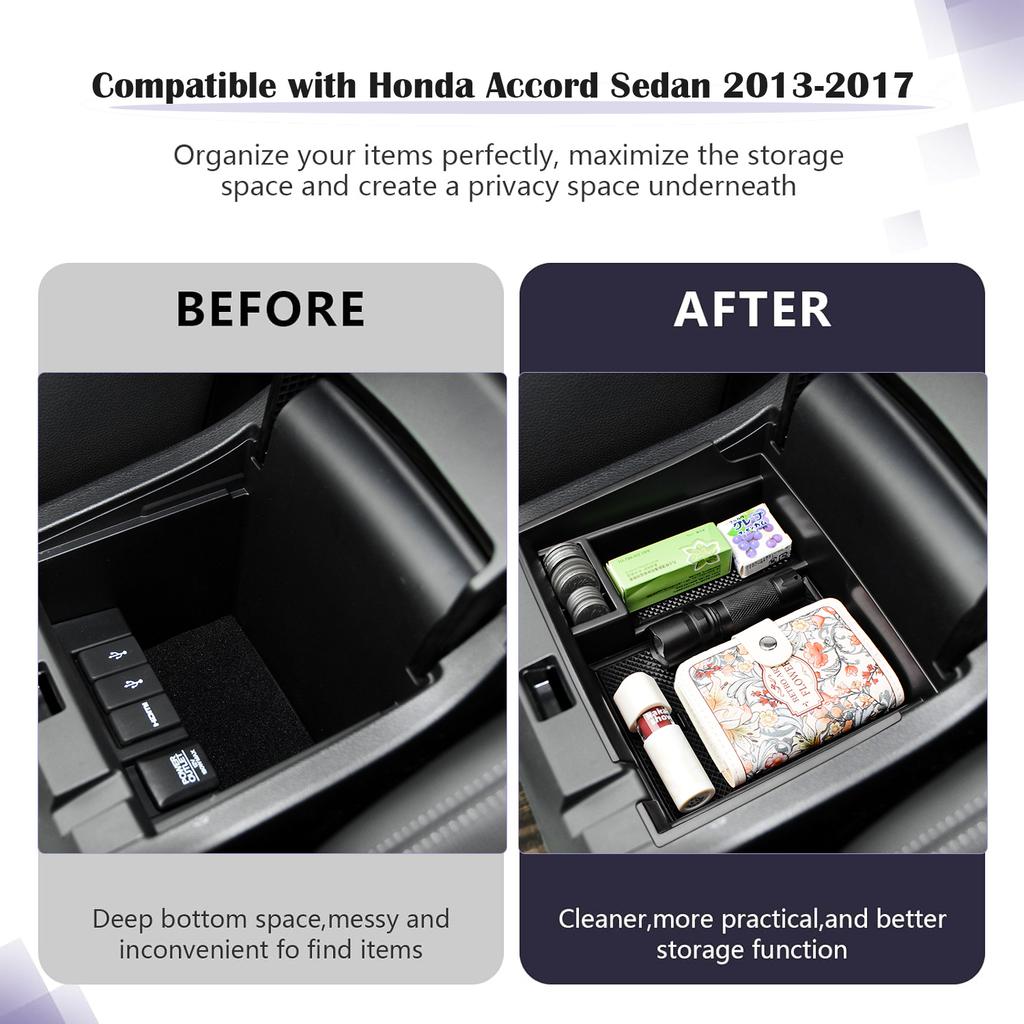 For Honda Accord Sedan 2013 2014 2015 2016 2017 Center Console Organizer Secondary Armrest Storage Box ABS Accessories Car Tray