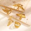 1pc New Minimalist 18K Gold Color Plated Angel Wings Peace Dove Wings Open Rings Trendy Waterproof Stainless Steel Jewelry